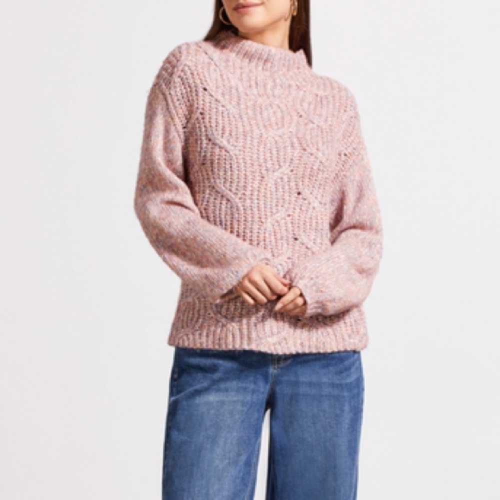 Tribal Fashion Funnel Neck Mauve Long Sleeve Chunky Knit Sweater Size L